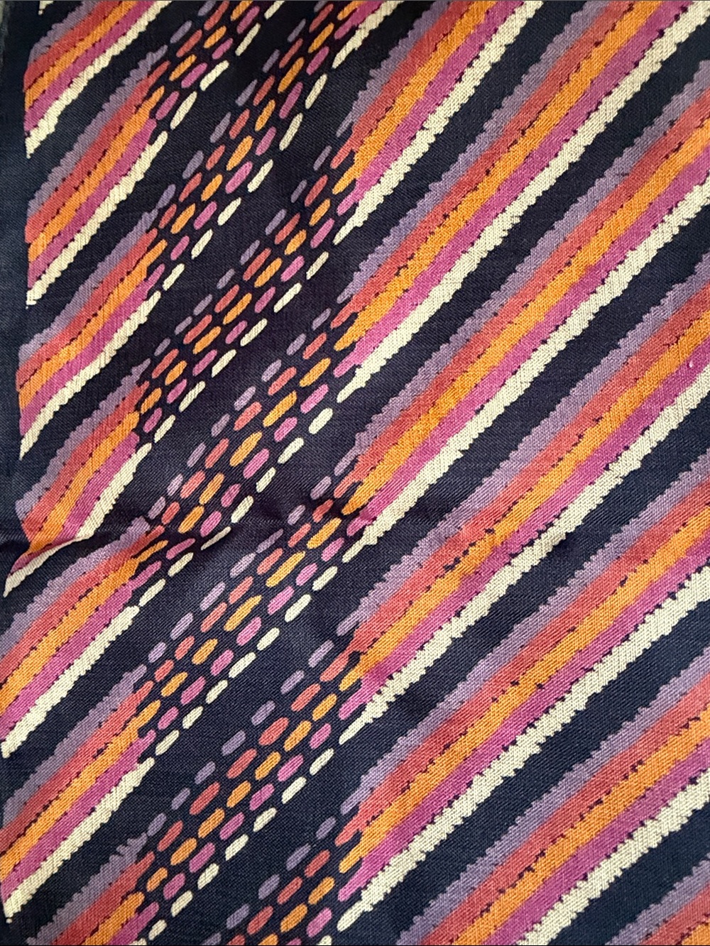 VTG Marshall Field’s Italian Geometric Scarf Black, orange, purple, pink, cream - Picture 8 of 16